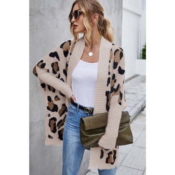 Leopard Batwing Sleeve Open Front Cardigan - Picture 9 of 11